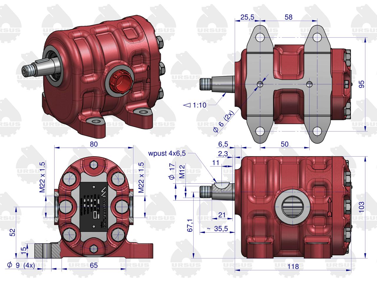 Pompa hydrauliczna PZ18AT podnośnika wzmocniona 23 l/min C-330 ORYGINAŁ URSUS - obrazek 3