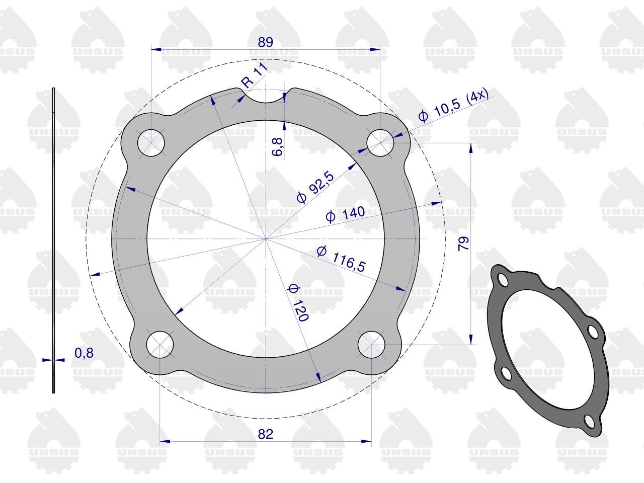 Uszczelka pompy wtryskowej krążelit 0.8mm C-330 ORYGINAŁ URSUS