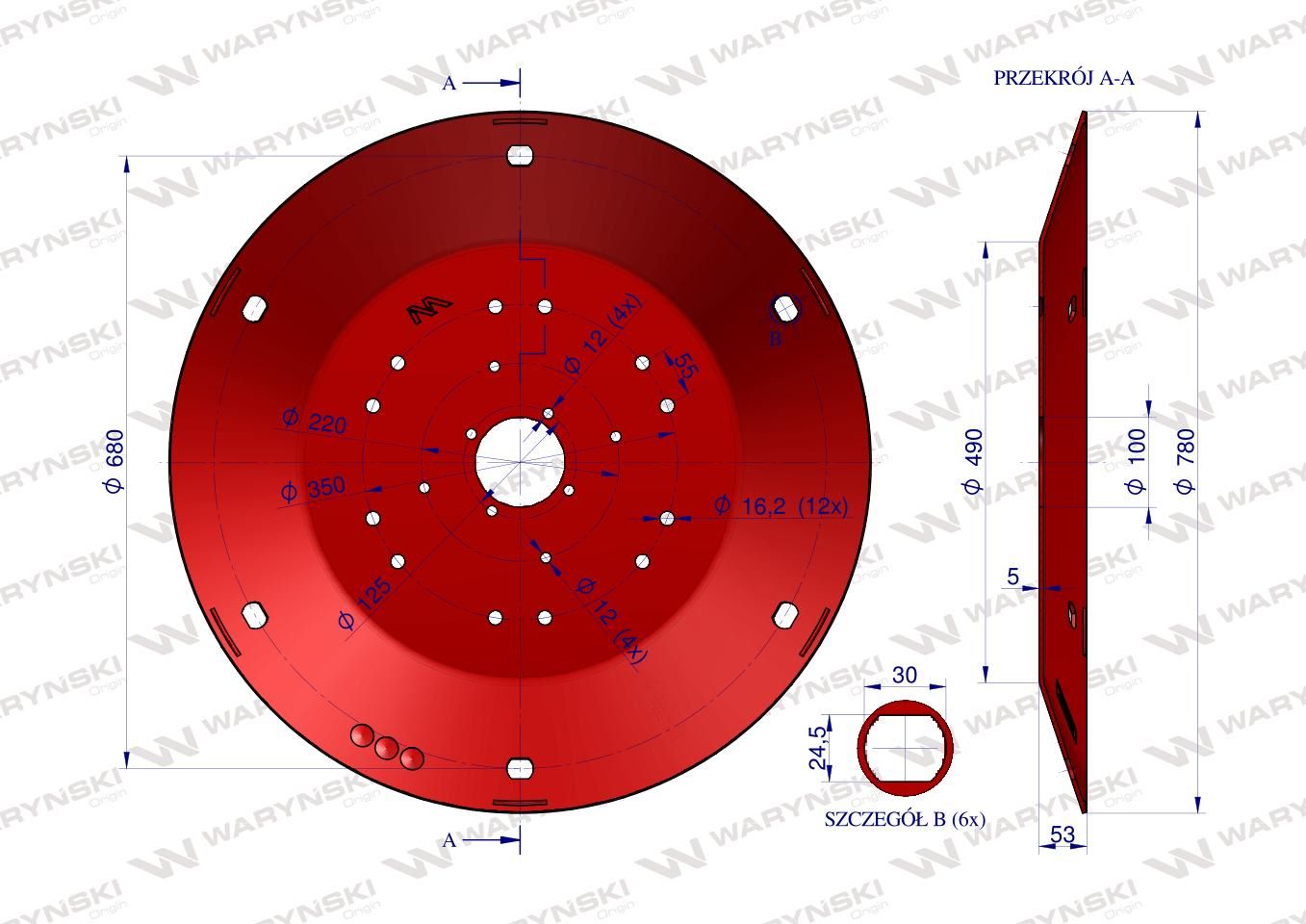 Talerz roboczy Kosiarka rotacyjna 1,65 m gr. 5mm Waryński - obrazek 3