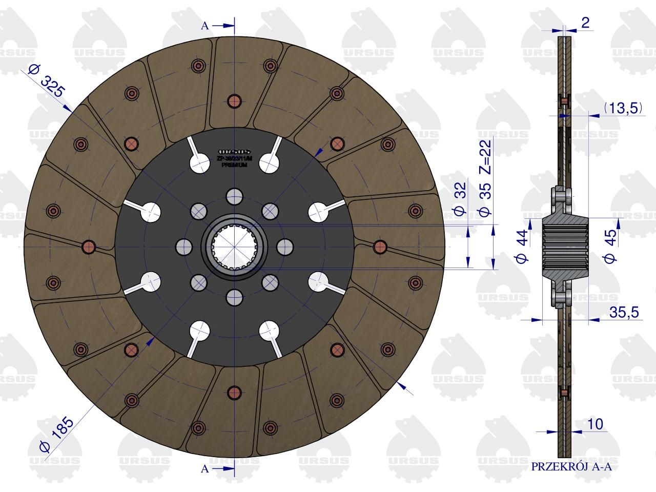 Tarcza sprzęgła fi 325 pias.22 frezy C-385 PREMIUM ORYGINAŁ URSUS - obrazek 3