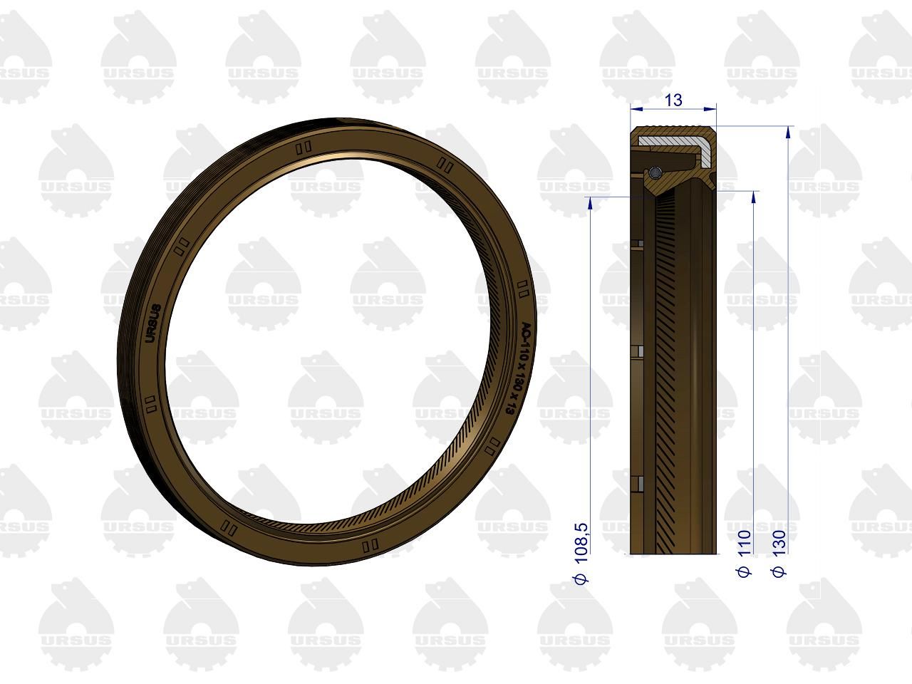Pierścień uszczelniający uszczelniacz wału korbowego tylny 110x130x13 Fluoroelastomer C-385 ORYGINAŁ URSUS - obrazek 2