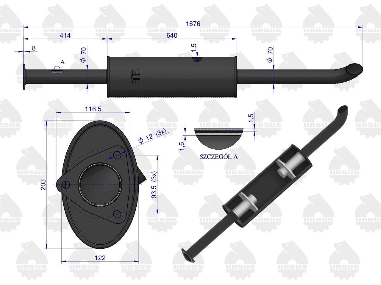 Tłumik TURBO 1676mm 9.8kg C-385 ORYGINAŁ URSUS - obrazek 2