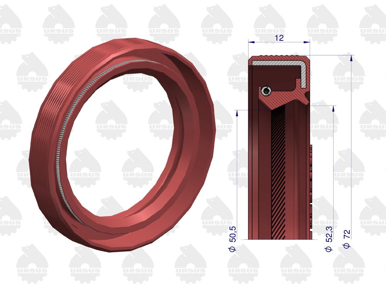 Pierścień uszczelniający uszczelniacz wału korbowego przedni 974240 52x72x12 Fluoroelastomer C-385 ZETOR ORYGINAŁ URSUS - obrazek 2